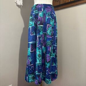 80s Vintage Colorful Floral Midi Skirt Size Medium Jessica Scott